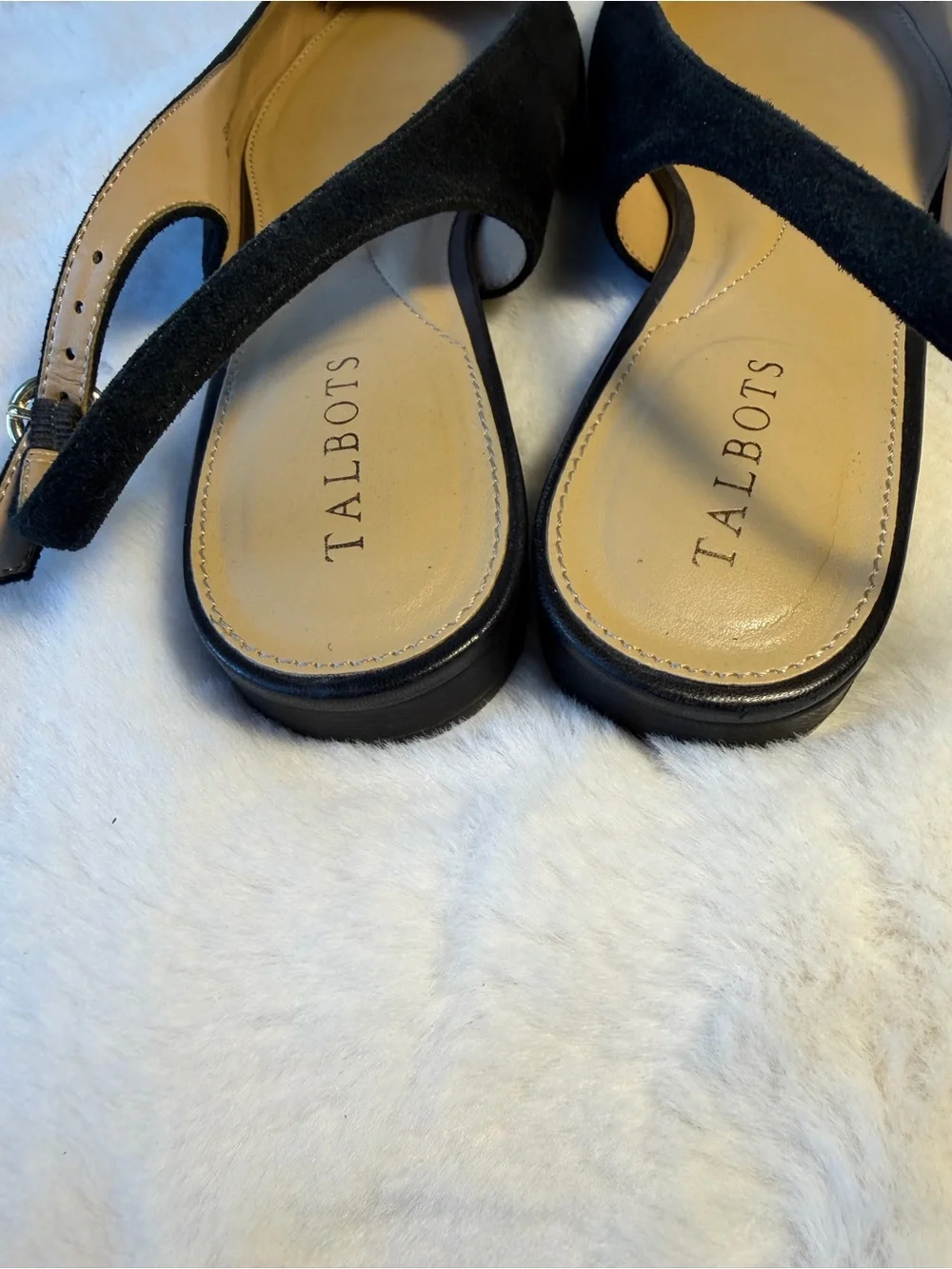 Talbots Classic Black Slingback Flats - Suede with Leather Toe Size 8.5